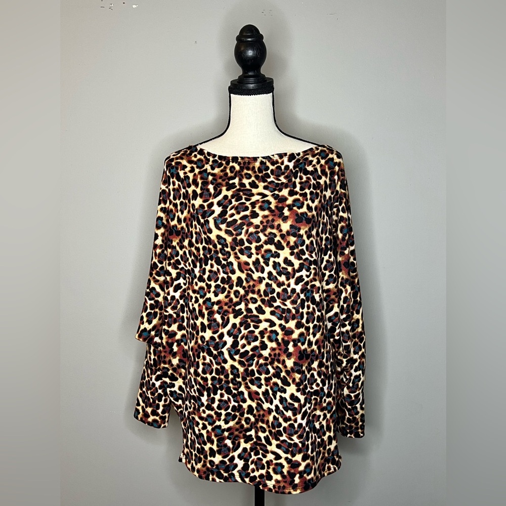 WHITE BIRCH Colorful Leopard Print Dolman Sleeve Top